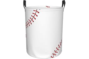 Gbuzozie 38L Round Laundry Hamper Red Stitching Baseball Storage Basket Waterproof Coating White Ball Organizer Bin For Nursery Clothes Toys