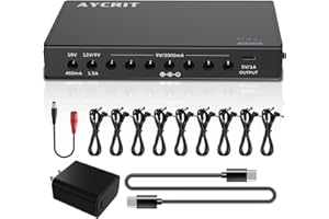 AYCRIT Rechargeable Guitar Pedal Power Supply 12800mA h 10 Outputs, High Current and Regulated for 9V 1.5A 1A 500mA 300mA 100mA 12V 1A 800mA 500mA 18V/450mA 5V/1A Pedals