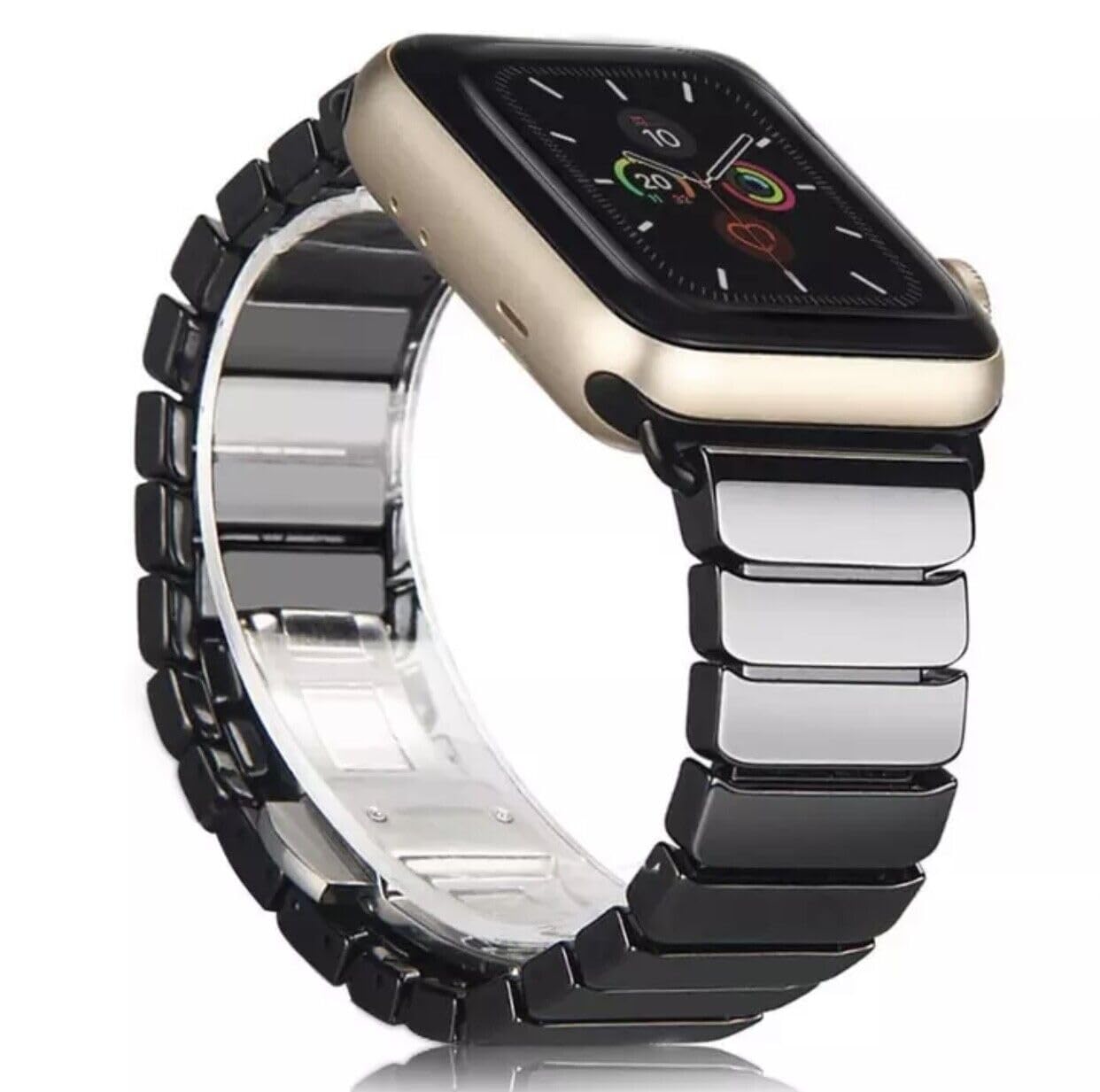 Ceramic bracelet compatible with Apple Watch Series 9 8 7 6, ULTRA 49mm, SE stainless steel metal replacement bracelets unisex watch strap 38/40/41mm compatible with iWatch (42/44/45/49mm black)