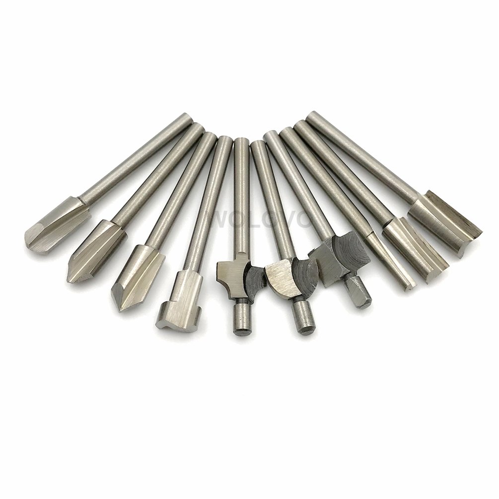 HSS Router Bits, 10PCS 3mm 1/8" Mini Shank Carpentry Router Bits Fit Dremel Foredom Rotary Tool Set