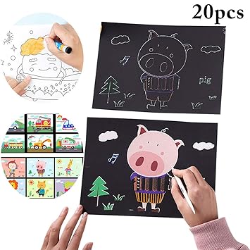 Coxeer 2 Sets Art Paper Scratch Paper Set DIY Creative Dual Use Scratch Scratch Art Kit
