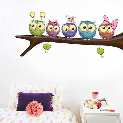 Rawpockets Owl Family on Tree Wall Sticker (PVC Vinyl, 0.99 cm x 90 cm x 40 cm)