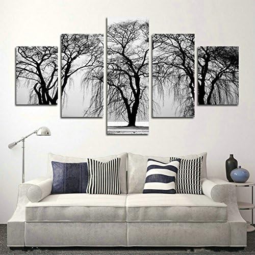 SwmArt 5 Piece Landscape Abstract Painting Oil Modern Canvas For Black And White Living Room Wall Art Print For Home Decoration(60"W x 32"H, Framed)