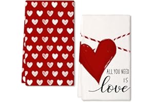ARKENY Valentine Day Kitchen Towels Set of 2,Red Heart Love Dish Towels 18x26 Inch Drying Dishcloth,Farmhouse Home Decoration AD133