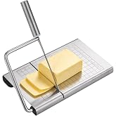 Cheese Slicer, Multipurpose Stainless Steel Cheese Cutter, Professional Upgrade with Sharp Blade &amp; Engraved Measuring Scale Board for Block Cheese, Butter, Ham, Sausages Baking Gadget