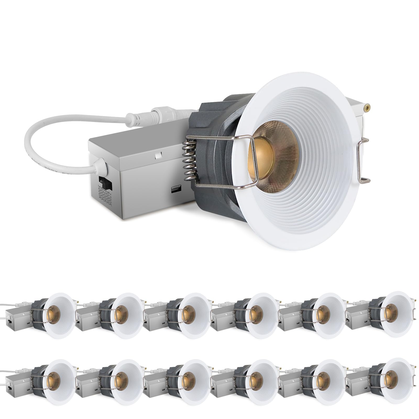 Photo 1 of Adetu 2 Inch 5CCT White LED Recessed Ceiling Light with Junction Box, 2700K/3000K/4000K/5000K Selectable, CRI90, 8W COB, 780LM, Dimmable Canless IP65 Waterproof Downlight-ETL&FCC (White, 12 Pack)