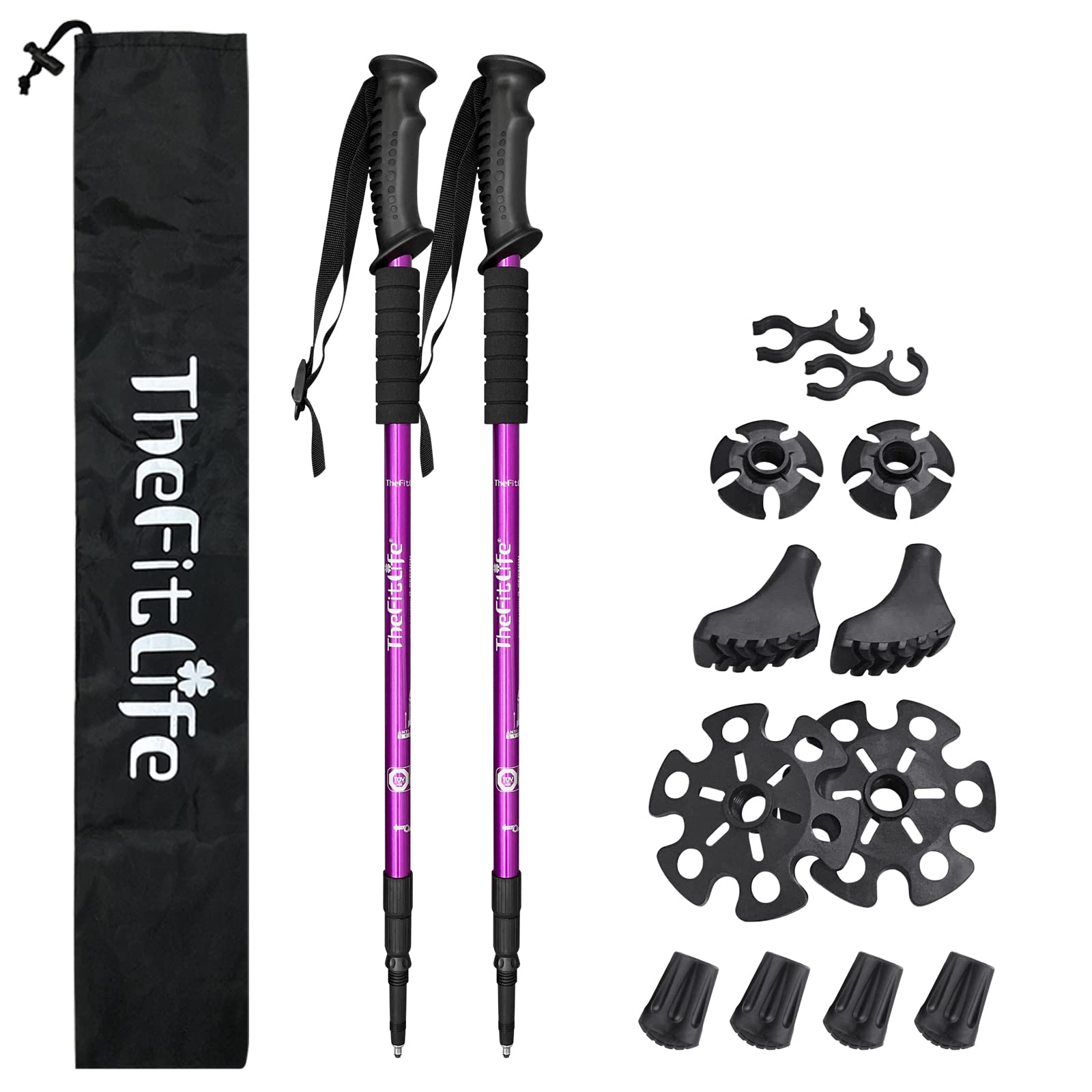 TheFitLife Hiking Walking Trekking Poles - 2 Pack With Antishock And Quick Lock System, Telescopic, Collapsible, Ultralight For Hiking, Camping, Mountaining, Backpacking, Walking, Trekking