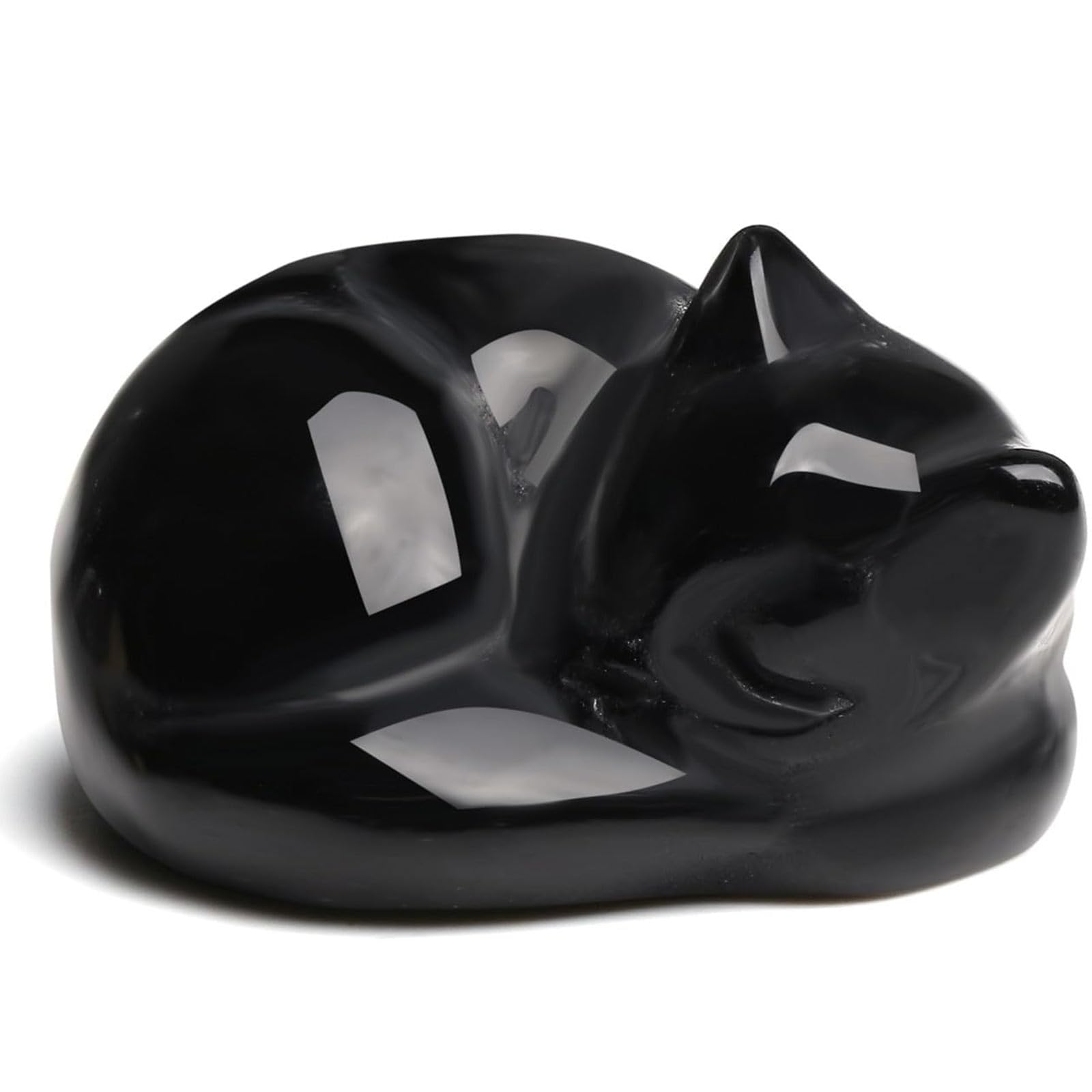 RSYHVG Black Cat Ornament for Cat Lovers,Cat Gifts for Women,38mm Obsidian Crystal Sleeping Cat Figurine Ornaments for Living Room,Cat Gifts for Christmas Cat Themed Gifts,Cute Cat Statue
