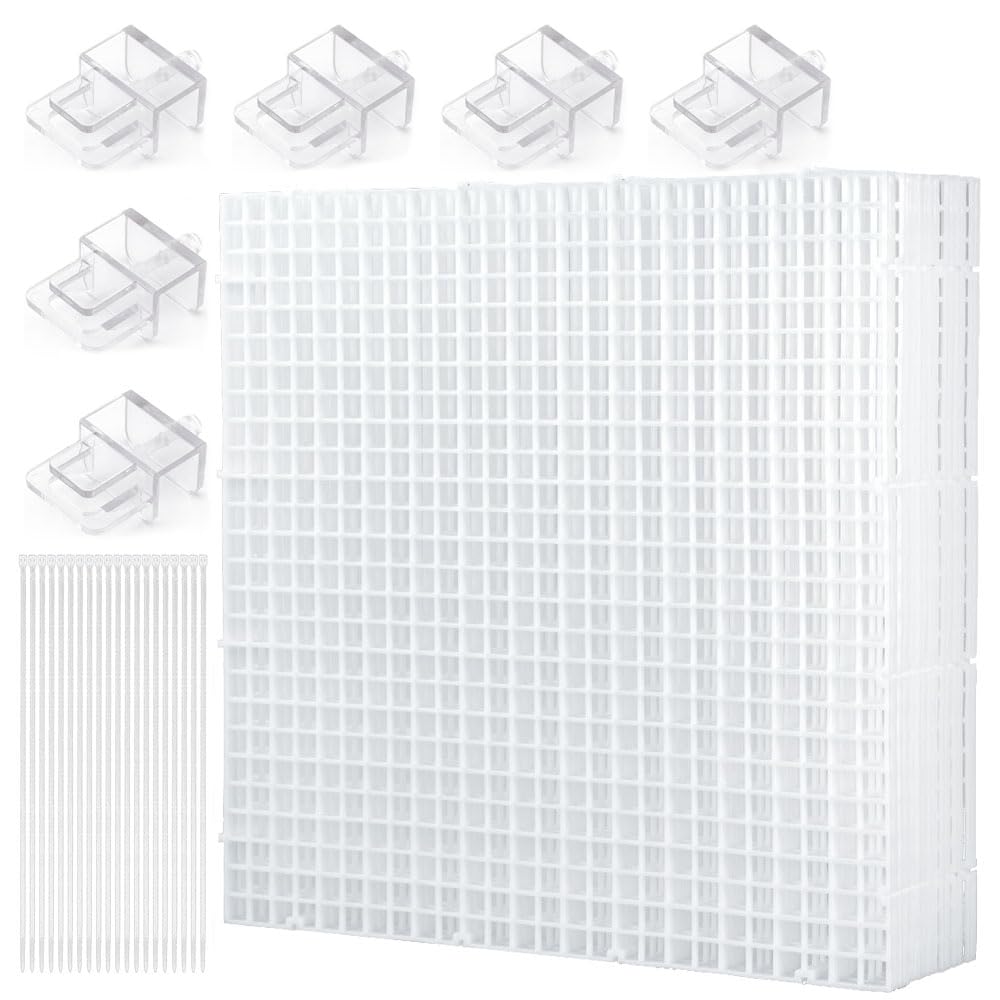LINLAN Fish Tank Anti-Jump Set, Aquarium Lid, 8 Pieces 11.8x11.8in/30x30cm Plastic Grid with 6 Brackets and 20 Cable Ties, Cover for Rimless Aquarium(White)