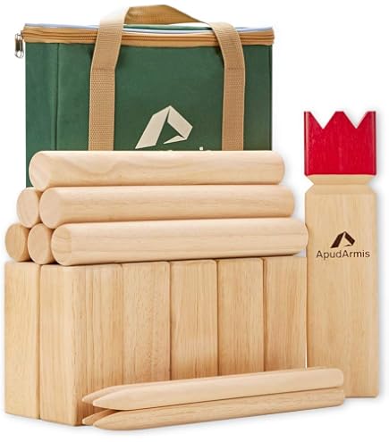 JacJoe All Pro Kubb - Jeu De Lancer Extérieur Complet Avec Sac Et Caisse En Bois - Idéal Jardin & Pelouse