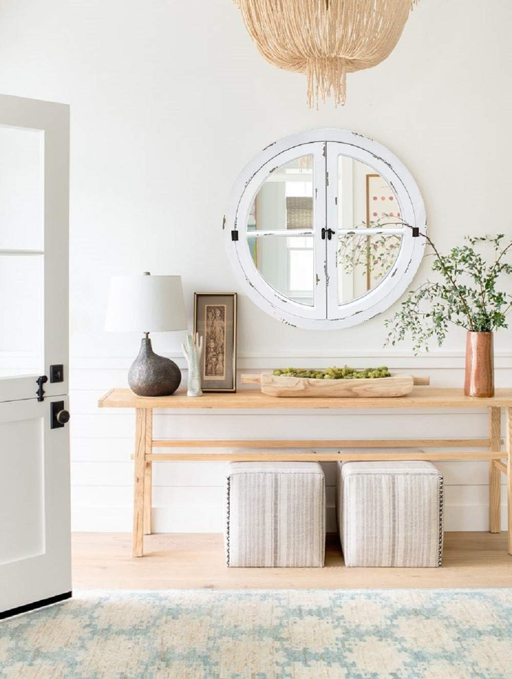 Aspect Round Distressed Finish Window Mirror/Garden Mirror/Decorative Mirror (Distressed White, 70 dia x 2 cm) - Image 3