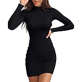 Valiamcep Women's Long Sleeve Dress Mock Neck Basic Ribbed Slim Fit Bodycon Mini Pencil Dresses