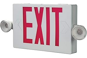SURE-LITES All Pro APCH7R Combo Unit, Integrated LED Exit Sign with (2) LED Emergency Light Heads, 25-Watt, White with Red Letters