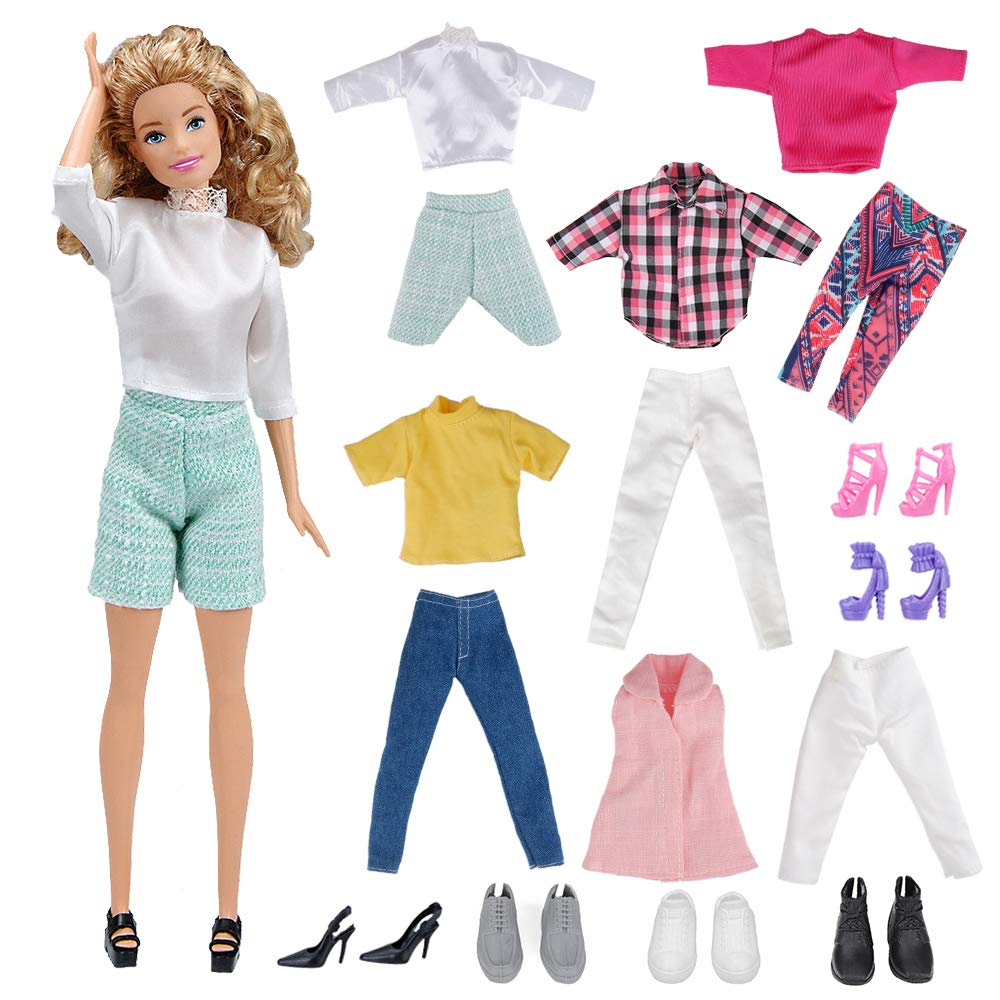 E-TING Lot 11 Items = Fashion Casual Outfit Suit Couple Clothing Accessories Shoes for Girl Boy Dolls