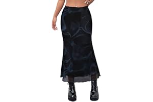 Avanova Women Ditsy Floral Bohemia Mesh Mermaid Skirt High Waist Summer Midi Skirts