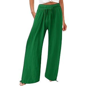 High Waist Flowy Linen Palazzo Pants, Loose Wide-Leg Dressy Trousers for Women Beach and Office Daily Attire