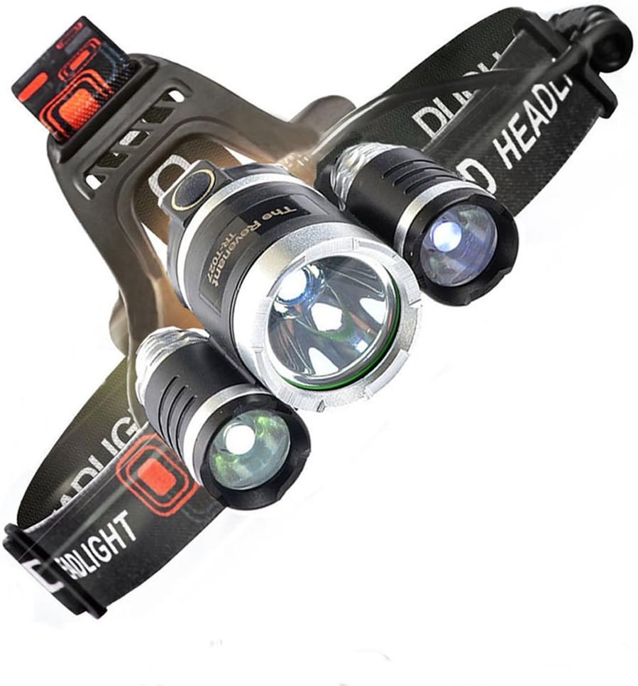 LED Headlamp, 6000 Lumens Max 4 Modes Waterproof Head Flashlight Light with 2 Rechargeable Batteries, USB Cable, Wall Charger and Car Charger for Running or Camping Outdoor Sports