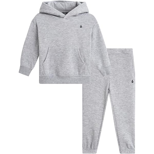 Volcom Survêtement 2 pièces en polaire douce avec fermeture éclair intégrale et pantalon de jogging pour tout-petits garçons (12 à 7 ans), gris charbon, 12 mois