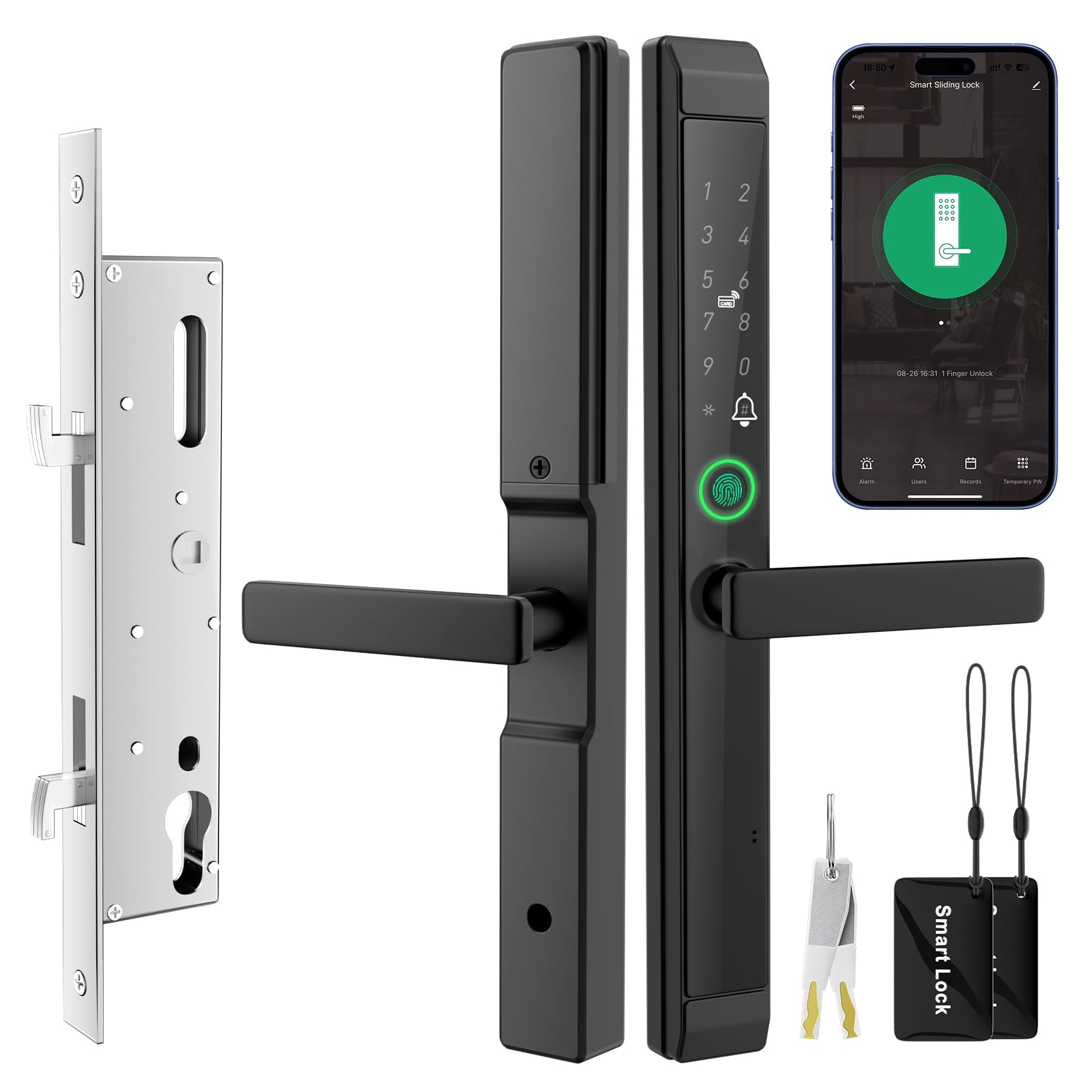 Photo 1 of Sliding Door Smart Lock, Sliding Glass Door Lock with Fingerprint, JNZCH Smart Mortise Lock with App Control, IC Card, Keys, Anti-Peep Touchscreen, Perfect for Patio, Home