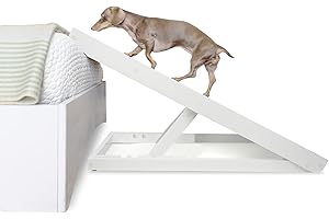ALPHA PAW AlphaPaw - Original Natural Wood PawRamp for Small & Large Dogs - No Assembly Required - Adjustable Height Pet Ramp for Bed, Couch, Stairs (White)