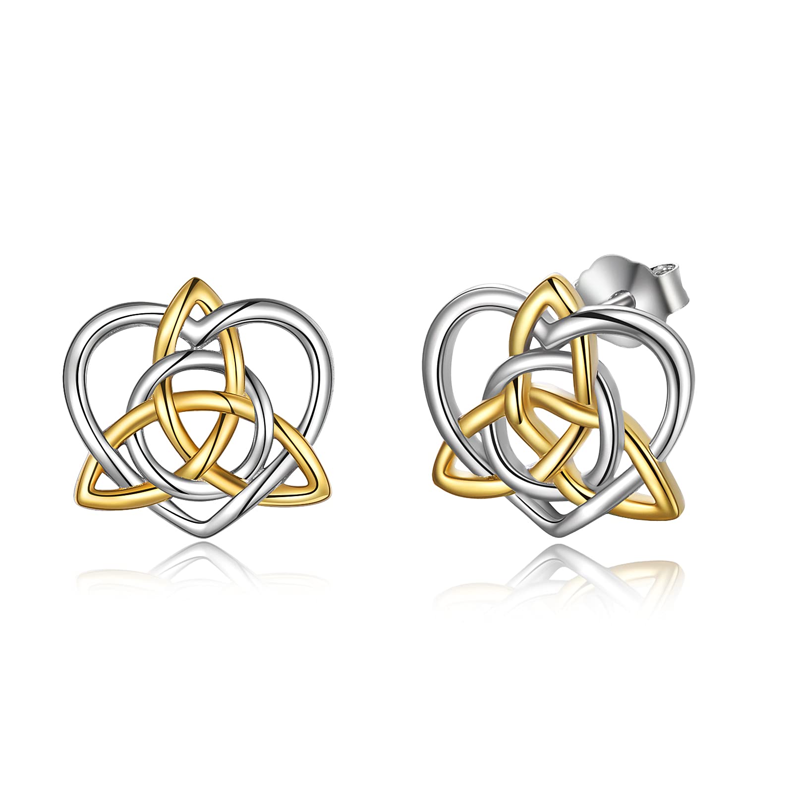 Celtic Knot Earrings Sterling Silver Irish Celtic Triquetra Knot Heart Stud Earrings for Women,Girls