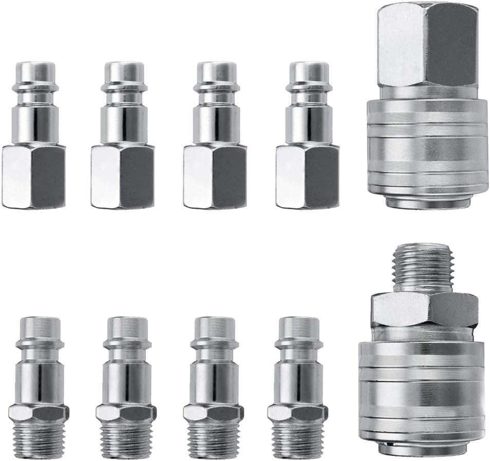 3DBUYER 12 Pcs Air Line Connectors 1/4" BSP Euro Airline Hose Compressor Fittings Air Coupler and Plug Kit Male Female Thread Quick Release Connector Fittings Set