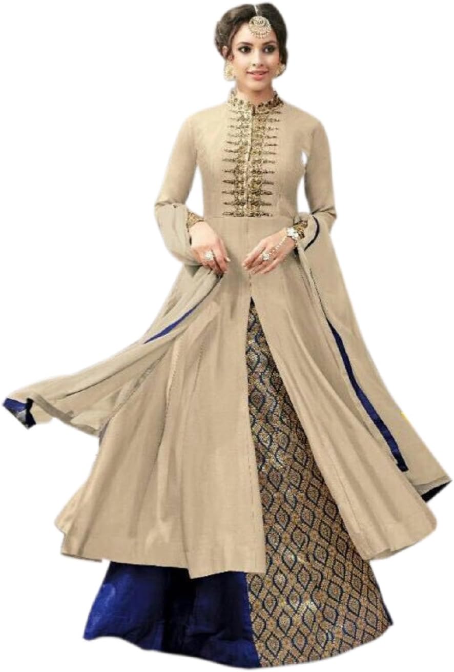 Aika Fashionwomen silk Salwar Suit(S013-Kesari-Cream_Cream_Free Size)