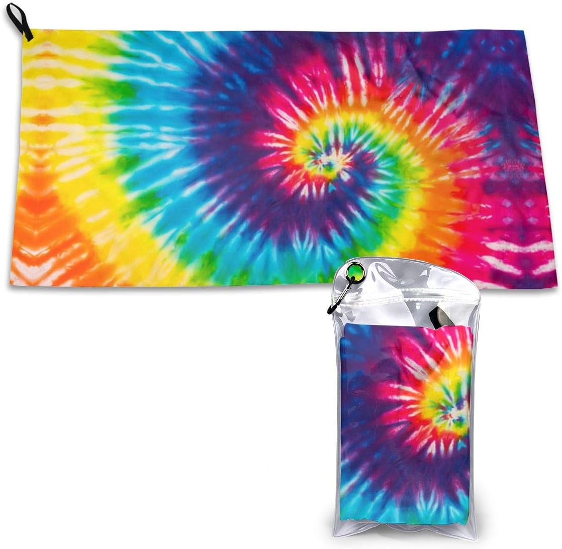 Waldeal Tie Dye Colorful Microfiber Travel Towel, Fast Quick Dry Gym Towel, 15.7 x 31.5 Inches Hand Towel for Camping, Hiking, Beach, Yoga/Sports Backpacking, Absorbent, Compact & Lightweight