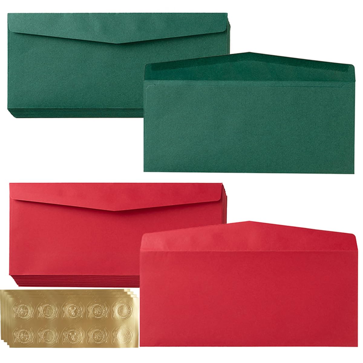 Photo 1 of 100 Pack #10 Christmas Envelopes Business Colorful Green and Red Envelopes Self-Adhesive Greeting Card Pockets for Mailing Holiday Small Gift Cards Invitations Business Notes(4 1/8"×9 1/2")