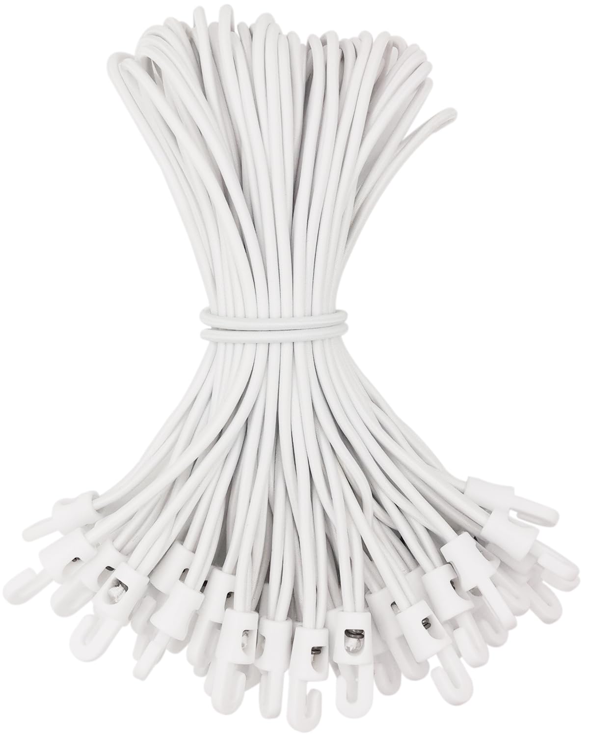 WMZOBH Bungee Cords with Hooks 50 Pcs - 10 Inch Elastic Short Bungee Ropes with Hooks, Small Tarpaulin Hooks (White)