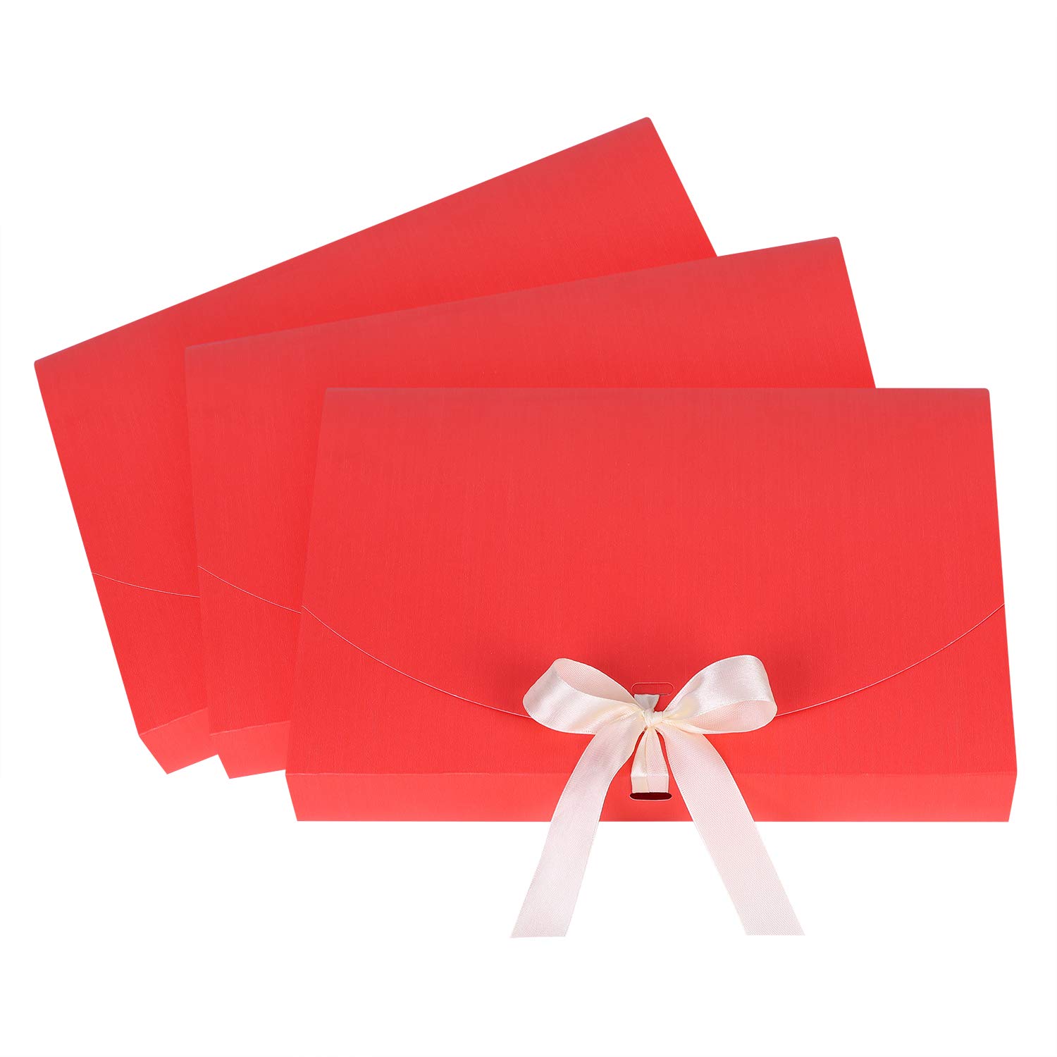 10Pcs Present Gift Box, Rectangle Cardboard Gift Box 26 * 17.5 * 3 cm with Lid & Satin Decorative Ribbon, Textured Present Boxes for Christmas, Birthday, Dress, Shirt, Scarf, Book, Accessories