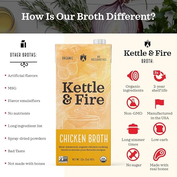 KETTLE & FIRE KETTLE & FIRE ORGANIC CHICKEN BROTH, CHICKEN,KETTLE, 32 OZ