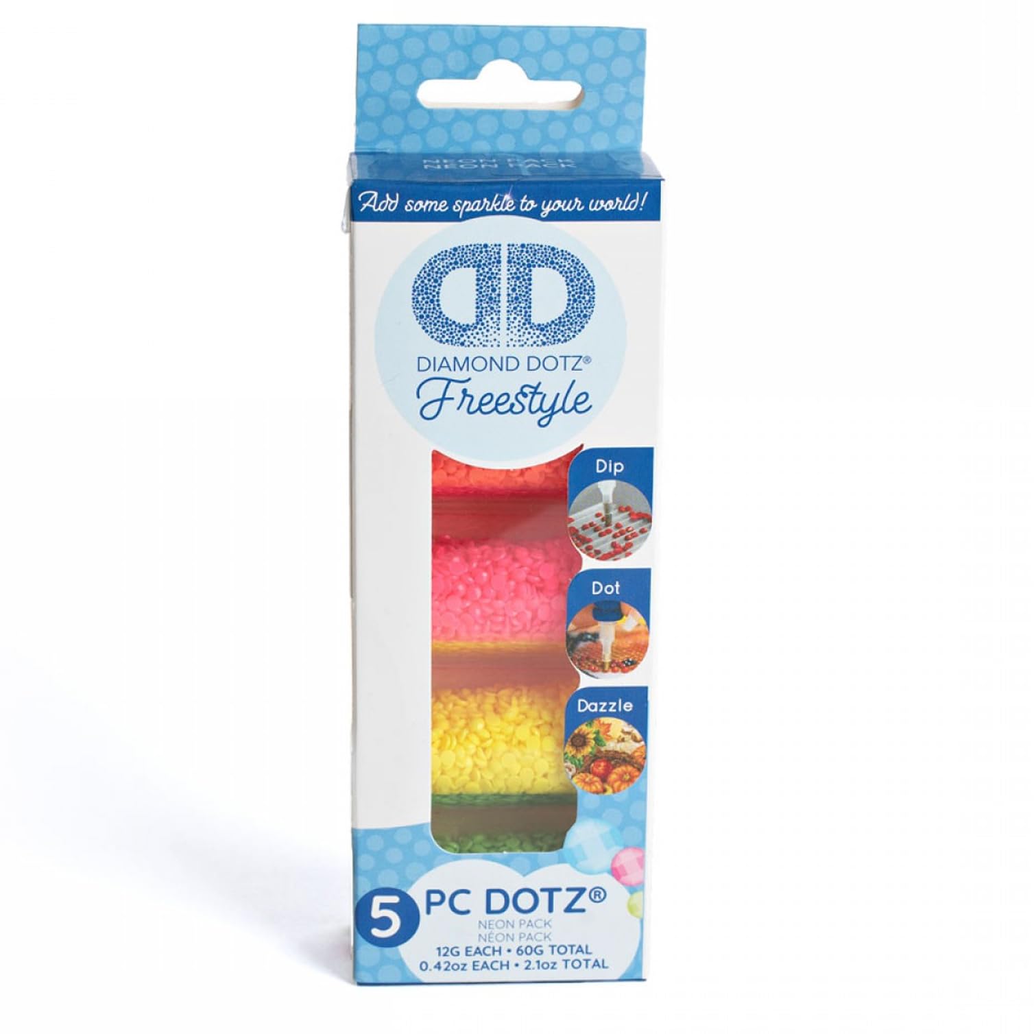 Diamond Dotz DDA-012 Freestyle Round Stones in 4 Neon Colours and 1 Glow in The Dark, Set of 5, Sparkling Diamonds for Diamond Painting, Customising and Decorating Accessories