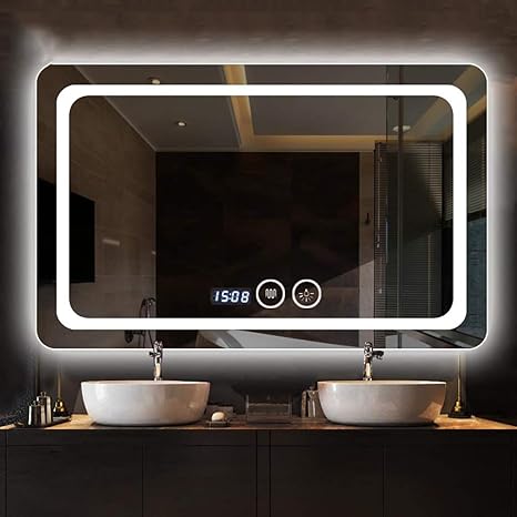 Amazon Co Jp 浴室ミラー長方形シンプルな壁掛け化粧ドレッシングミラーled発光ミラースマート防曇寝室洗面所ホテル 水平 垂直 ホーム キッチン