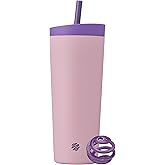 BlenderBottle 2-in-1 Insulated Stainless Steel Shaker Tumbler, Swig Leakproof Lid, Straw, BlenderBall, BPA Free, For Protein Shakes, Smoothies, And Pre Workout, 24 oz, Purple/Pink (Velvet Blush)