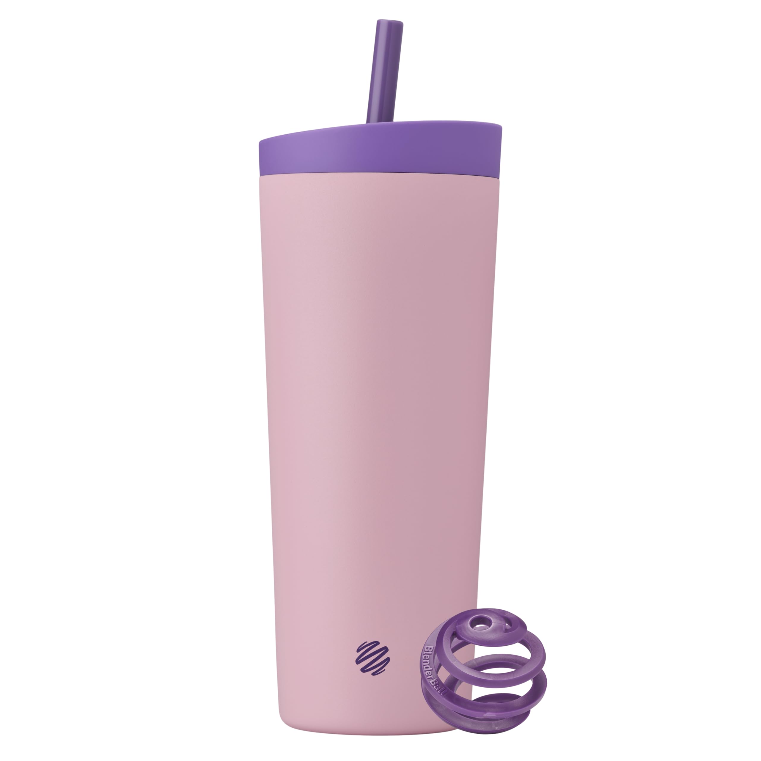 BlenderBottle 2-in-1 Insulated Stainless Steel Shaker Tumbler, Swig Leakproof Lid, Straw, BlenderBall, BPA Free, For Protein Shakes, Smoothies, And Pre Workout, 24 oz, Purple/Pink (Velvet Blush) Image