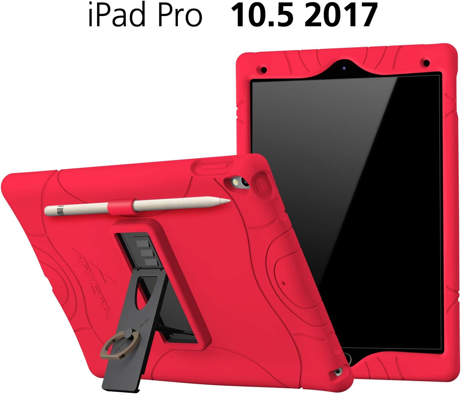 iPad Air 3 Case (10.5 Inch, 2019), iPad Pro 10.5 Case, Armera Heavy Duty Shockproof Kids Friendly Silicone Case Cover with Apple Pencil Holder, Corner Protection, Red