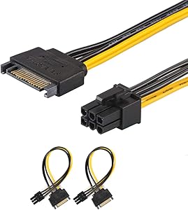 J&D (2 Pack) SATA 15 Pin to 6 Pin PCI Express (PCIe) Graphics Video Card Power Cable Adapter (20 cm)