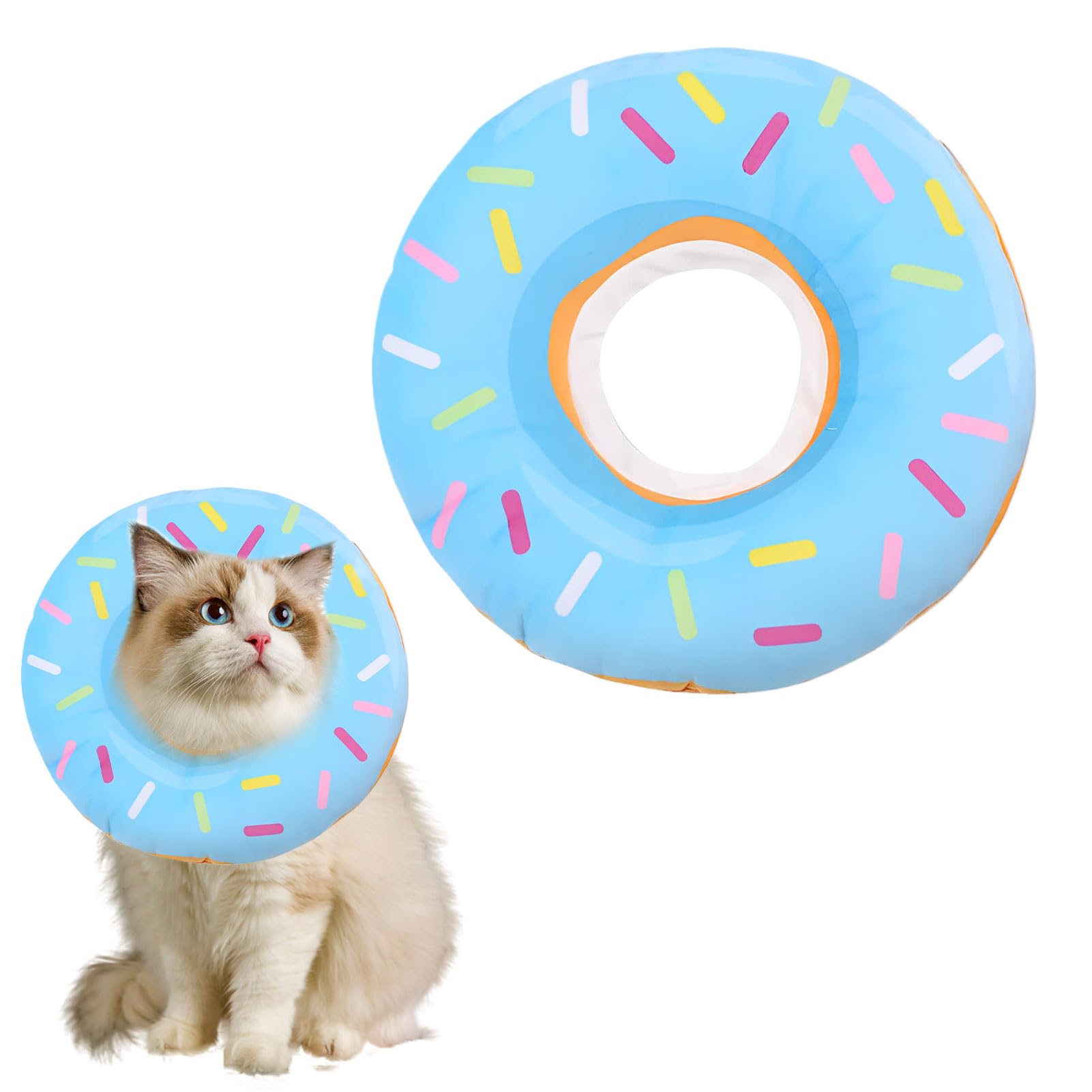 Donut Collar, 1 Pc Adjustable Soft Blue Recovery Collar & Cone for Cats & Small Dogs, Cute & Safe Neck Protection