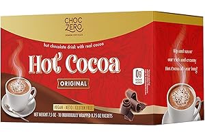 ChocZero Hot Cocoa Mix – Dark Chocolate, Sugar Free, Vegan, Keto Friendly, High Fiber, No Sugar Alcohols, 10 Packets (7.5 oz Box)