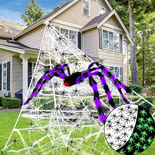 Spider Web Halloween Decorations, 400 Sqft Fake Spider Web Cobweb with 20 Spiders for Outdoor