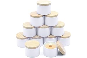 YJHSS 4oz Candle Tins, 12-Pack Candle Tins with Metal Wood-Grain Printing Lids, Empty Jars for Making Candles Bulk - White