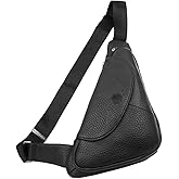 Vidlea Basic Black Leather Sling Bag Crossbody Chest Pack Shoulder Daypack (Black)