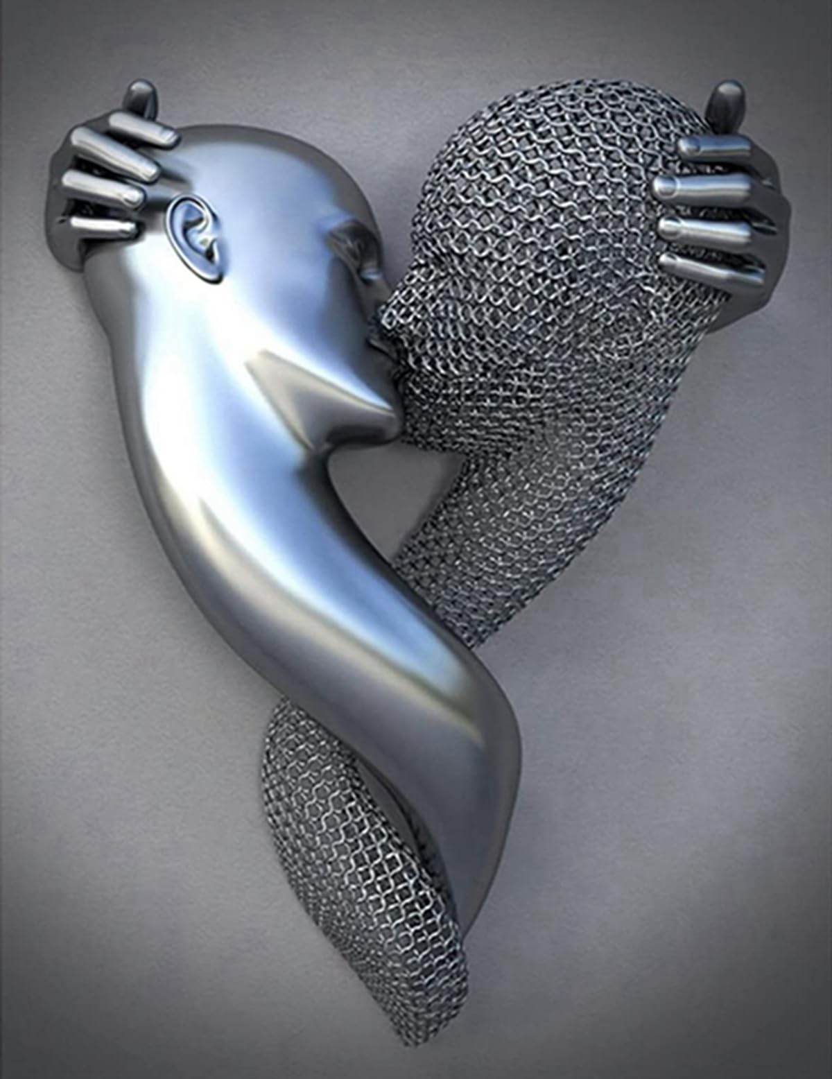 JNAOZI 3D Lovers Sculpture Metal Figure Statue Canvas Painting Love Hug Abstract Picture Poster Frameless (40 x 60 cm, 1 Piece)