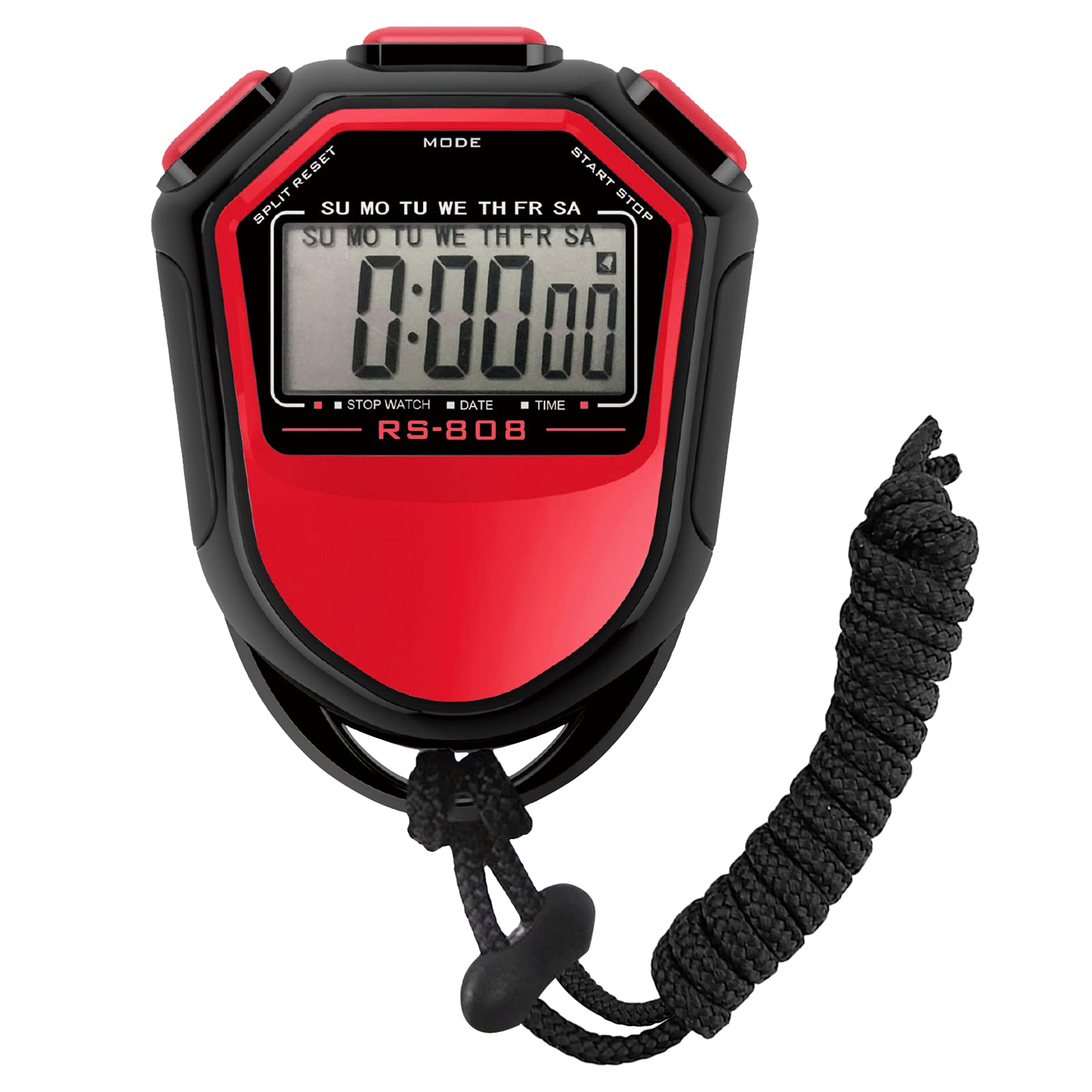 Stopwatch Digital Handheld LCD Timer Chronograph Sports Counter for Multi Sports Stop watch ABS Interval Training Outdoor Running, Swiming with Lanyard KK's (Red)