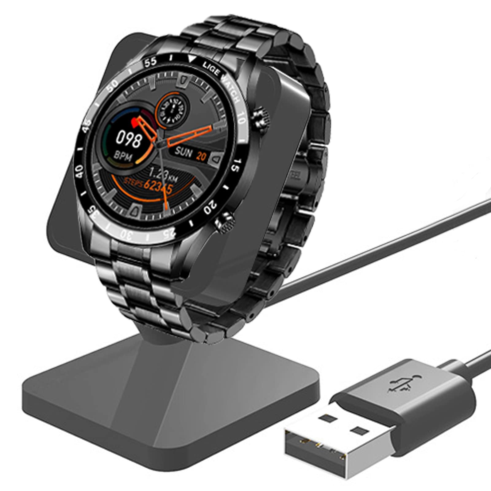 Compatible for LIGE I9M Smart Watch Charger Stand, onetuo Replacement Charger Charging Cradle Dock Compatible for LIGE I9M 1.3 inch Smart Watch (Black)