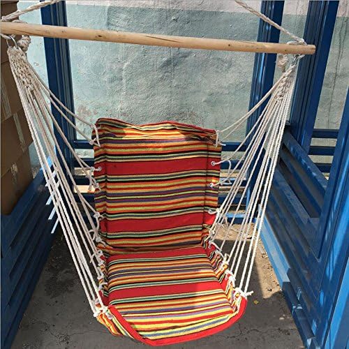 Hanging Rope Hammock Chair Porch Swing Seat Quality Cotton Weave For Superior Comfort &amp; Durability, Garden, Patio, Porch, Yard Random Color