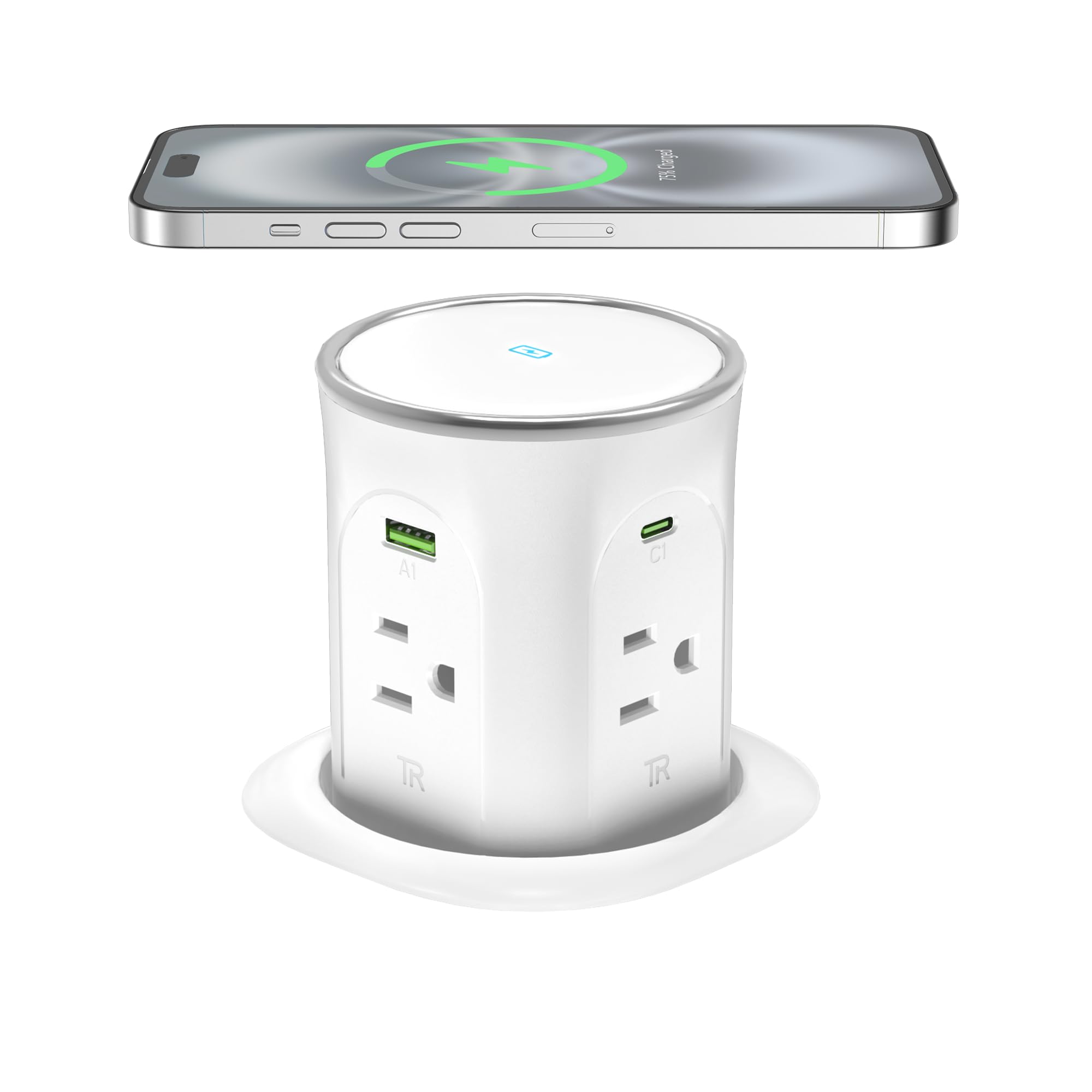 Photo 1 of Pop Up Countertop Outlet with 2 PD 45W USB C Charging Station, 3.15 in Hole Electrical Power Outlets Insert in 4 Plugs 4 USB Ports 15W Wireless Charger for Desktop Kitchen Countertop