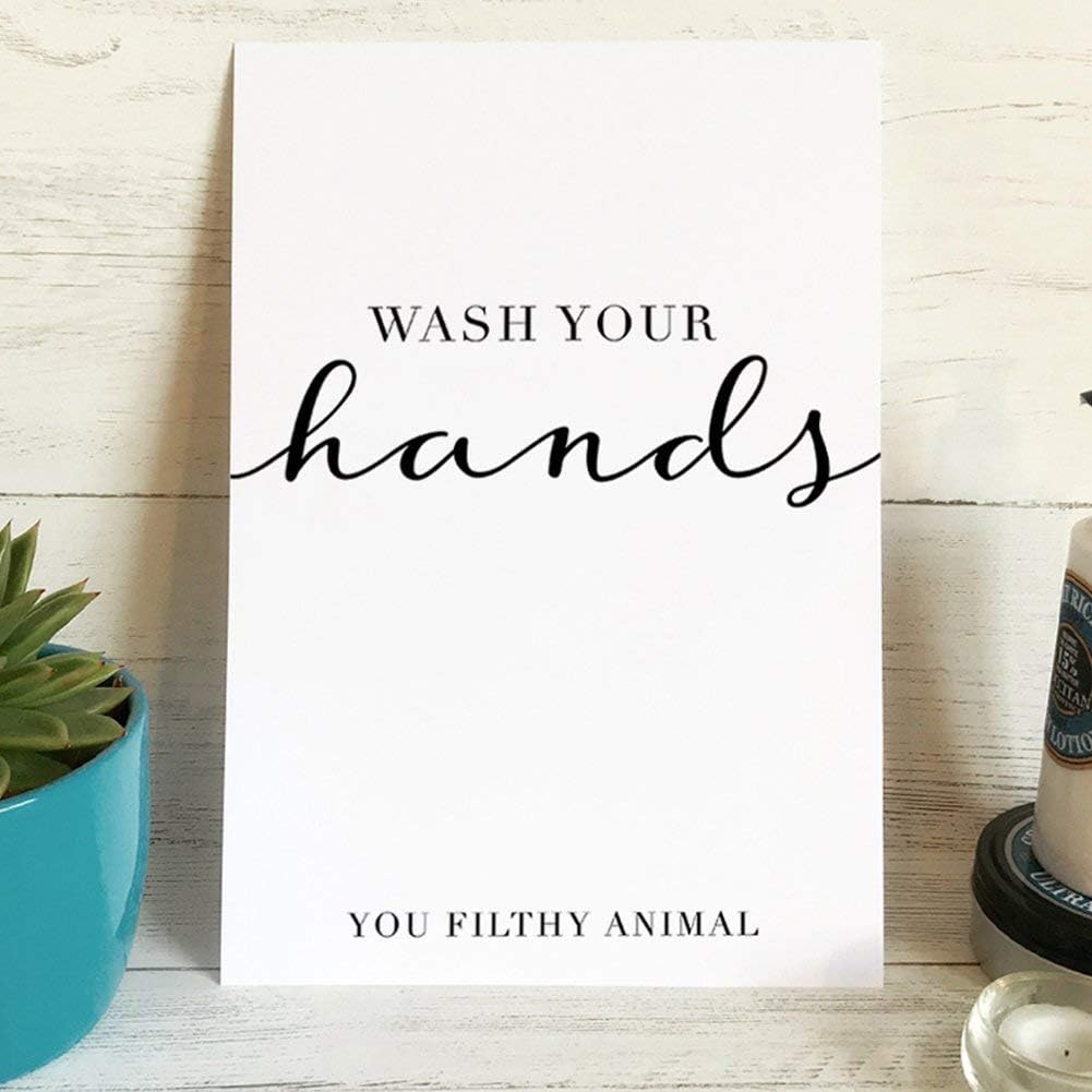 Wash Your Hands You Filthy Animal Art Print by Tia Russell Designs | Funny Art Print, Funny Bathroom Wall Art Prints, Wash Your Hands Poster | A4 Size