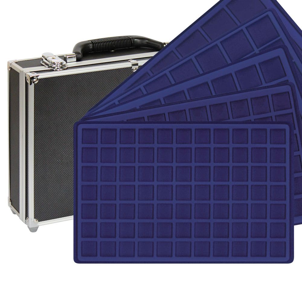 LINDNER Das Original Large coin collection case with 8 dark blue coin trays in 5 different tableau variants, holds 355 coins